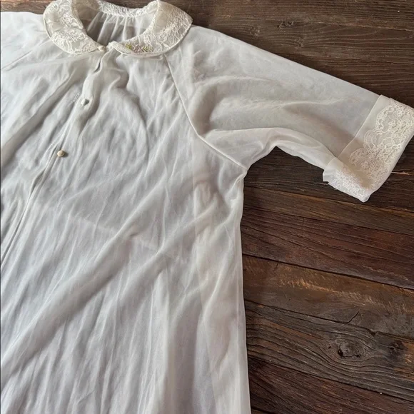 Vintage Vanity Fair peignoir robe & nightgown set Ivory/white floral EVC size L - Picture 11 of 11